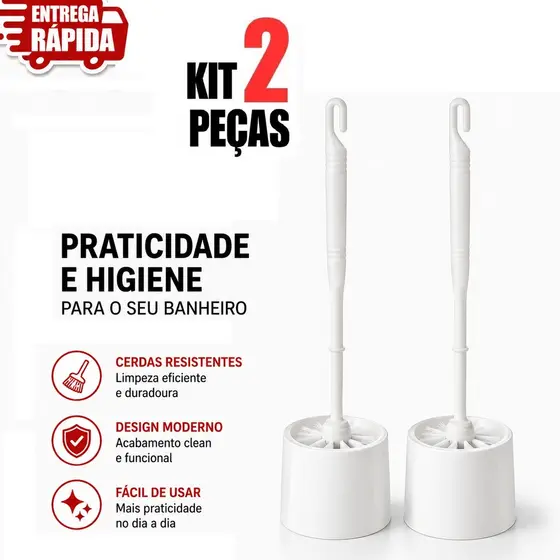 Kit 2 Escova Sanitária De Piso Para Limpeza Vaso Banheiro Com Suporte Plástico Branca