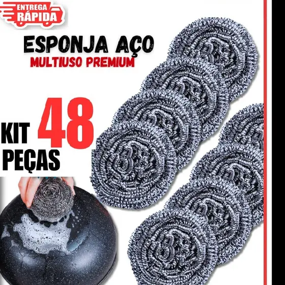 48 Esponjas Palha De Aço Inox Multiuso Para Cozinha Pia Limpeza Pesada Lavar Panela Assadeira Premium