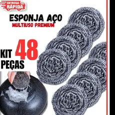 48 Esponjas Palha De Aço Inox Multiuso Para Cozinha Pia Limpeza Pesada Lavar Panela Assadeira Premium