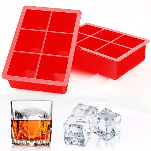 2 Forma Gelo Silicone Grande 6 Cubos VERMELHO Forminha Flexível Drinks Whisky Chocolate Gelatina