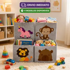Cesto Organizador de Feltro 30 Litros Dobrável Organizador de Brinquedos e Roupas Sujas Quarto Infantil Bebe