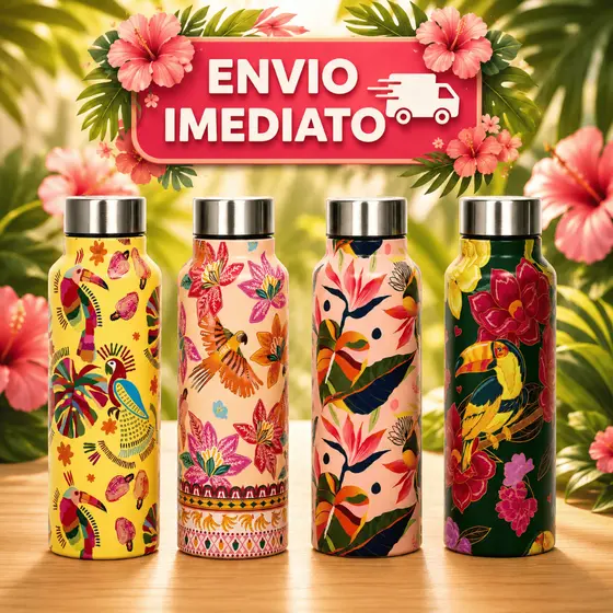 Garrafa Farm Rio Inox 800ml Floral Estampada Reforçada Anatómica Com Tampa