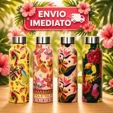 Garrafa Farm Rio Inox 800ml Floral Estampada Reforçada Anatómica Com Tampa