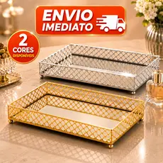 Bandeja Espelhada Luxo para Perfumes e Maquiagem Organizador Decorativo Dourado/Prata para Penteadeira e Lavabo