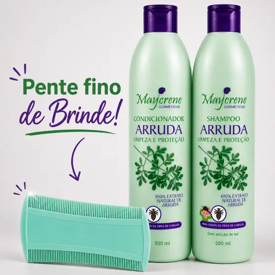 Kit Arruda Shampoo Condicionador Maycrene Proteção contra Piolhos e Lêndeas Adulto e Infantil