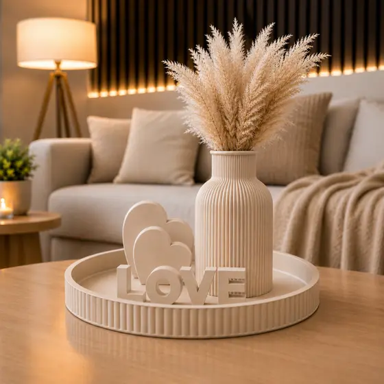 Decoração Sala Love com Bandeja Vaso Corações e Palavra Love Kit Decoração para Sala Mesa Quarto Cozinha Escritório