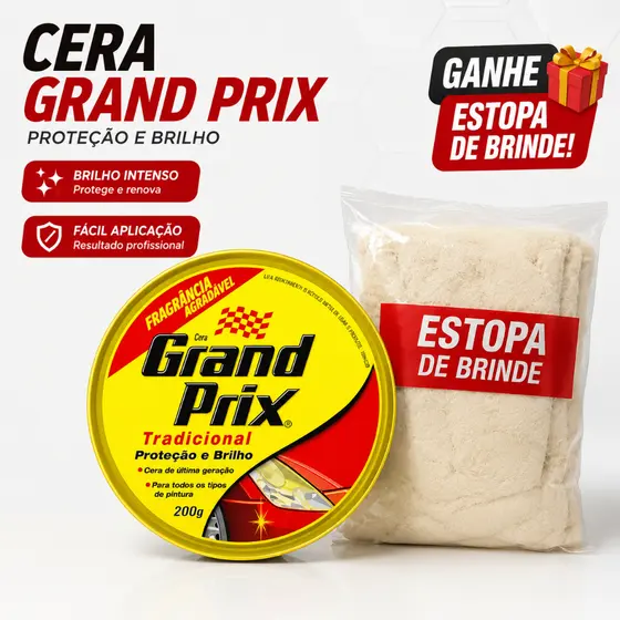 Cera Grand Prix Tradicional 200g + Estopa De BRINDE  Proteção e Brilho