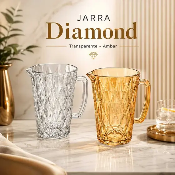 Jarra Diamond Vidro Grosso 1,2L Elegante Resistente Mesa Posta  Recepção Convidados Presente Ideal