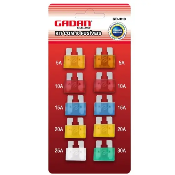 Kit com 10 Fusíveis Automotivo 12V Gadan Novo