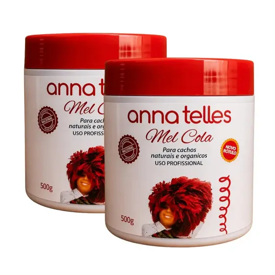 Kit 2 Mel Cola Anna Telles 500g Cada Cachos Definição Fixação Brilho Controle Frizz Volume