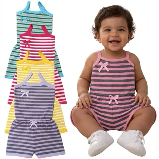 Kit 2 3 ou 4 Macacão Infantil Menina Estampado Macaquinho Listrado