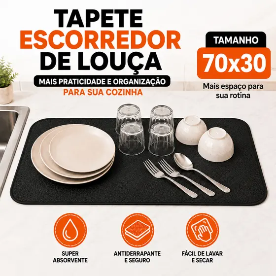 Tapete Escorredor De Louça Dobrável E Absorvente Para Pia 70x35cm