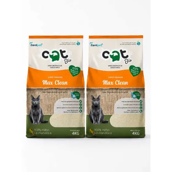 KIT 2 (UNID) Areia Higiênica Biodegradavel Catbio (8kg) Maxclean /Grãos Finos - PROMOÇÃO