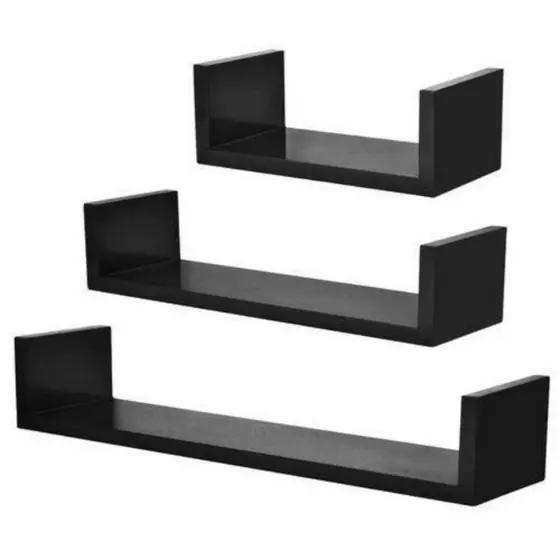 Kit 3 Nichos Prateleiras em U 20/30/40 Nicho MDF Branco e Preto Decorativo Livros Sala Quarto
