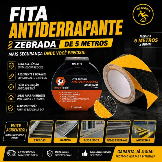 Super Fita Antiderrapante 5 Metros Zebrada – MAIS SEGURANÇA PARA SUA CASA - ENVIO IMEDIATO!