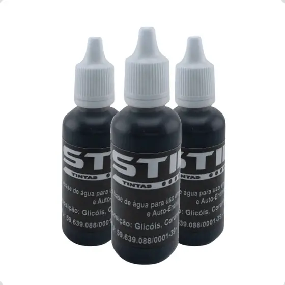 Kit 3 Tintas de Carimbo Automatico 30ml Preto Refil de Tinta para Almofada de Carimbo