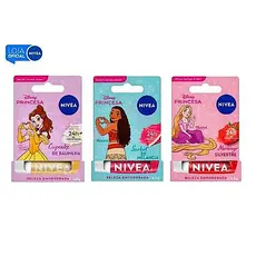 KIT NIVEA Hidratante Labial Disney Princesas Edição Limitada 3 Unidades 4,8g cada