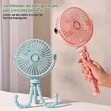 Ventilador Portátil de Carrinho de Bebê - 3 Velocidades, USB Recarregável Garra Ajustável 360°