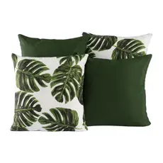 Kit c/ 04 lindas almofadas p/ decoração em tecido suéde e jacquard Folhas Verdes