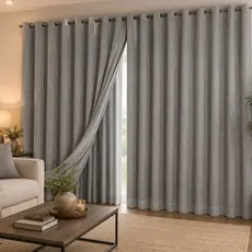 Cortina Blackout com Linho 4,00 x 2,30 Até 2,80 Altura Varão Simples Ilhós Cromado