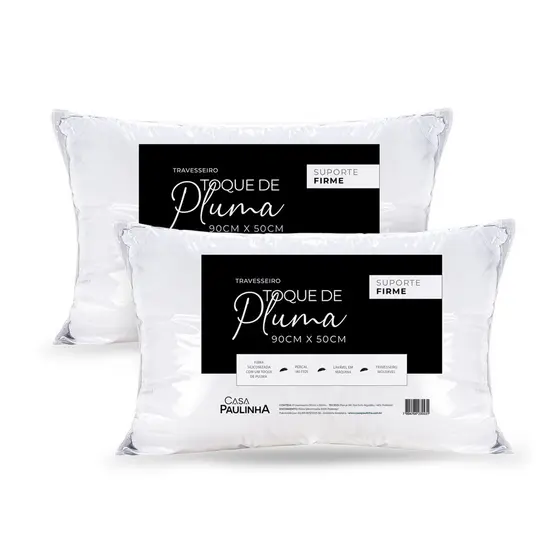 Kit 2 Travesseiros Toque De Pluma Suporte Firme 90x50 180 Fios Algodão