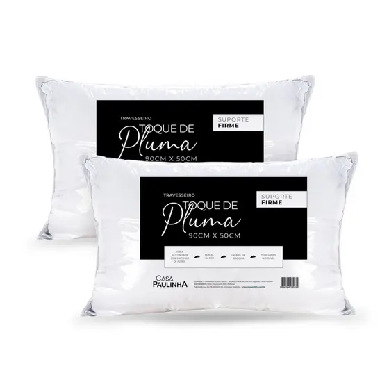 Kit 2 Travesseiros para Cama King 90X50 Toque de Pluma - Percal 180 Fios 100% Algodão