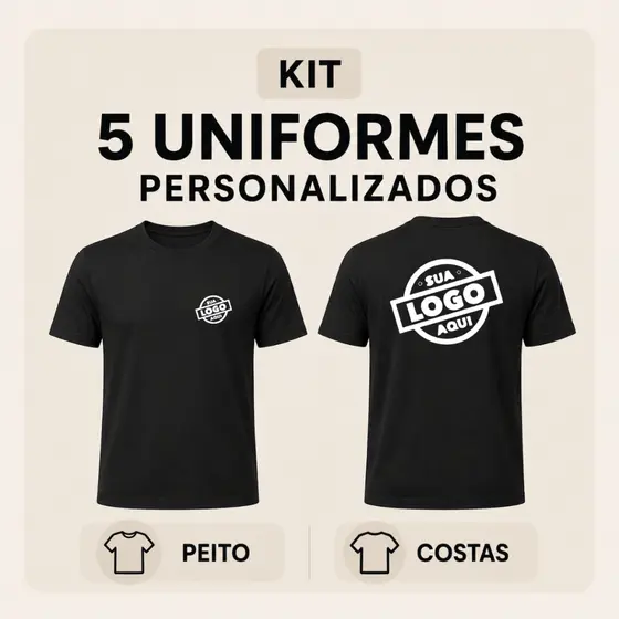 Kit 5 Camisetas Personalizadas  Peito e Costas Sua Logo 100% Algodão