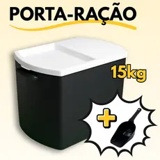 Container Porta Ração Canister Plástico Com Tampa + Pá Dosadora 15 Kg Preto