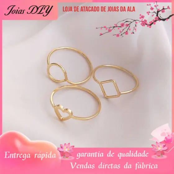 14K banhado a ouro retenção de cor DIY suporte vazio anel geométrico quadrado diamante pêssego em forma de coração anel