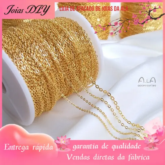 Corrente de preservação de cor banhada a ouro 18K, não é fácil de desbotar, colar de corrente O, faça você mesmo, Materi