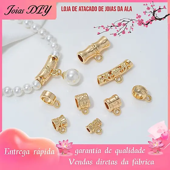 Preservação de cor forte 14K banhado a ouro com contas espaçadoras suspensas Cotovelo oco Contas de barril de bambu Cola