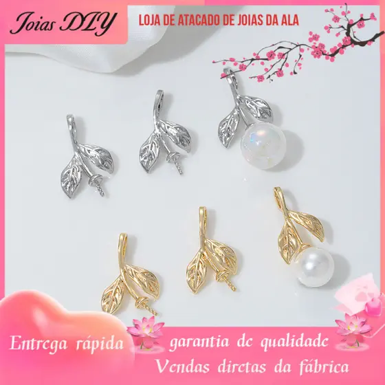 14K banhado a ouro forte retenção de cor acessórios DIY ramos de flores folhas pingente suporte vazio colar de pérolas p