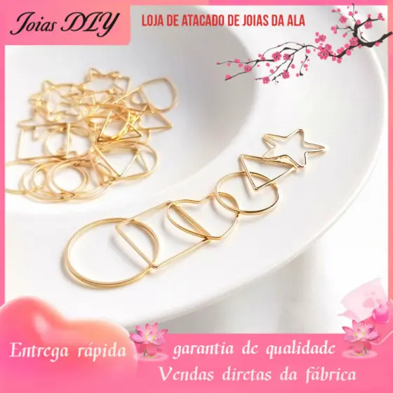 14 coração banhado a ouro estrela de cinco pontas círculo quadrado triângulo anel geométrico pingente anel DIY brincos p
