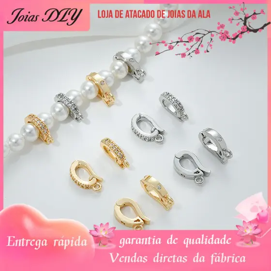 Retenção de cor 14K banhado a ouro incrustado zircônio Universal pingente fivela pérola cristal Jade colar fivela DIY ac
