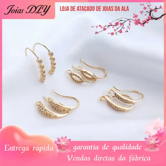 Retenção de cor 14K banhado a ouro incrustado zircão gancho de orelha DIY brinco artesanal Material de jóias Micro-incru