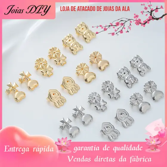 Preservação de cor forte Tampões de ouvido banhados a ouro 14K Suporte anti-queda Pregos de ouvido Plugue traseiro Brinc
