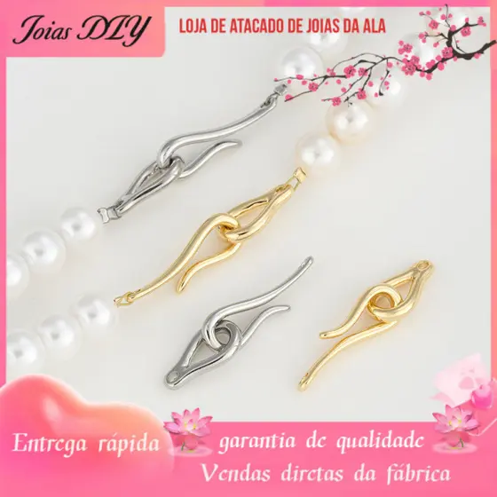 Retenção de cor 14K banhado a ouro simples peixe em forma de gancho fivela de pérola DIY pulseira feita à mão colar aces
