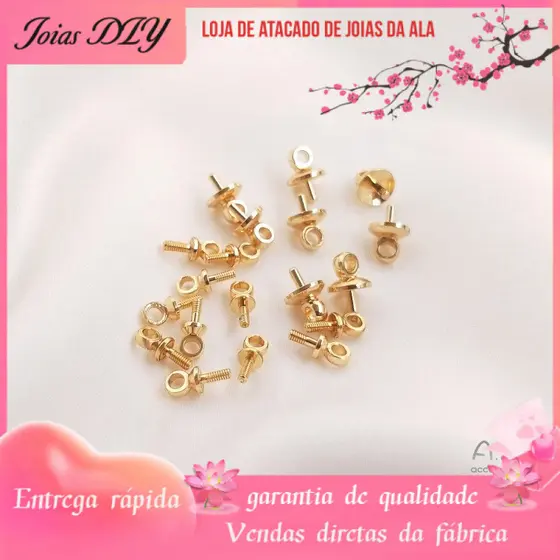 14K banhado a ouro cor-preservando meio buraco grânulo titular olho de ovelha parafuso tampa brincos clavícula colar peg