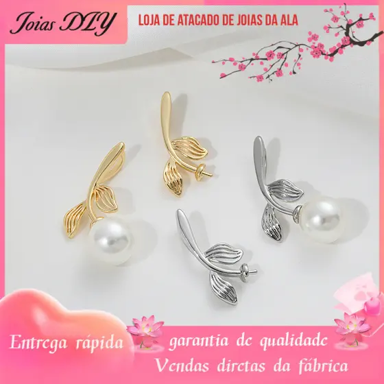 Forte retenção de cor 14K banhado a ouro meio buraco grânulo titular ramo folha pingente artesanal DIY pérola jóias vazi