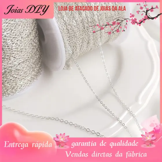 Corrente banhada a prata banhada a prata S925 prata retenção de cor em forma de O corrente cruzada corrente solta de pra