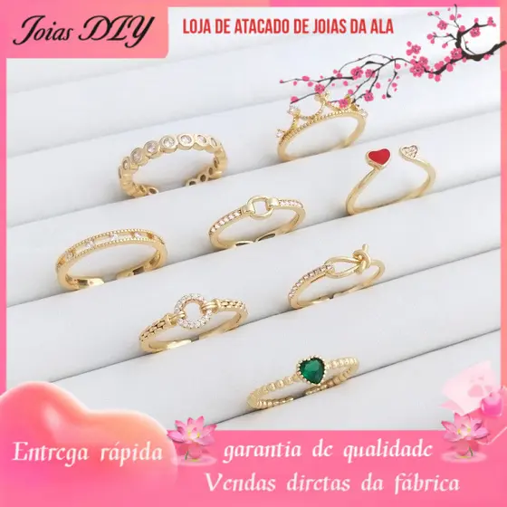 Moda anel fino 14K banhado a ouro retenção de cor incrustada zircão coroa amor atado cauda anel luz luxo ins na moda ane