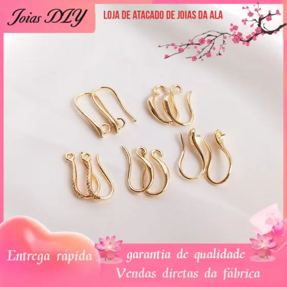 14K banhado a ouro cor-preservando gancho de orelha engrossado com suporte de contas acessórios de pino de orelha feitos