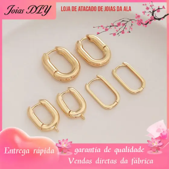 Preservação de cor 14K banhado a ouro em forma de U fivela de orelha Oval estilo francês com anel de orelha pendurado DI