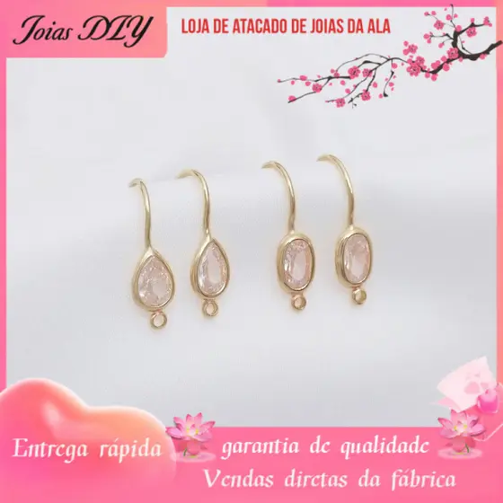 Retenção de cor 14K banhado a ouro gota de água zircão Oval zircão gancho de orelha com anel feito à mão Material de bri