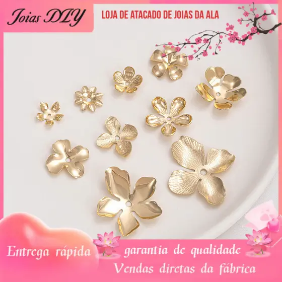 Retenção de cor 14K banhado a ouro artesanal flor pétala peça de flor tampa de contas DIY jóias artesanais brinco Materi