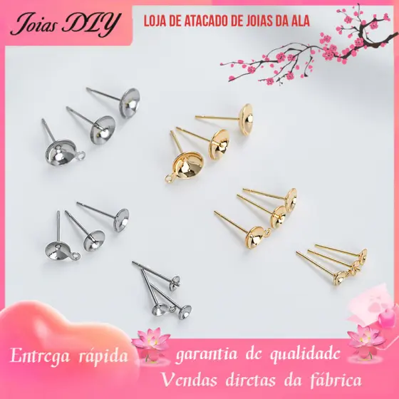 Suporte de contas de meio furo banhado a ouro, não desbota, copo vazio com anel, brincos de orelha, imitação de alergia,