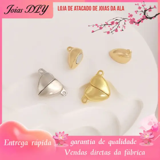 Fivela magnética de retenção de cor 14K banhado a ouro pêssego coração fivela magnética em forma de coração fivela de co