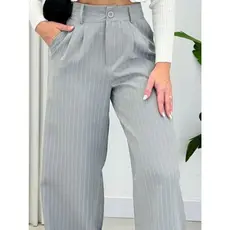 Calça Pantalona Alfaiataria Wide leg Modelo Listrado Risca de Giz