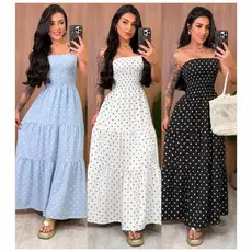 Vestido Poa Bolinha Feminino Longo Tomara Que Caia Soltinho Elegante