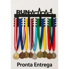 Porta Medalhas Corrida RUN MDF Preto | Capacidade 32 Unidades